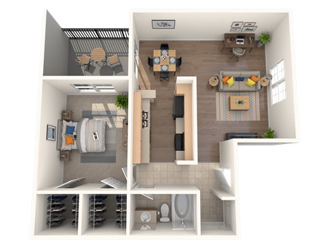 Floor plan for 1 bed, 1 bath, 751 sqft